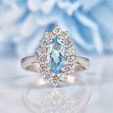 Ellibelle Jewellery Vintage 1978 Aquamarine & Diamond White Gold Marquise Cluster Ring
