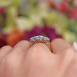Ellibelle Jewellery Vintage 1978 Aquamarine & Diamond White Gold Three-Stone Engagement Ring