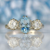 Ellibelle Jewellery Vintage 1978 Aquamarine & Diamond White Gold Three-Stone Engagement Ring