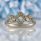 Ellibelle Jewellery Vintage 1978 Aquamarine & Diamond White Gold Three-Stone Engagement Ring