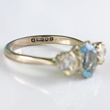 Ellibelle Jewellery Vintage 1978 Aquamarine & Diamond White Gold Three-Stone Engagement Ring