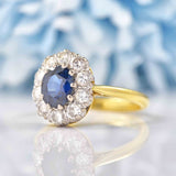 Ellibelle Jewellery Vintage 1978 Blue Sapphire & Diamond 18ct Gold Cluster Ring