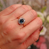 Ellibelle Jewellery Vintage 1978 Blue Sapphire & Diamond 18ct Gold Cluster Ring