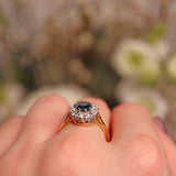 Ellibelle Jewellery Vintage 1978 Blue Sapphire & Diamond 18ct Gold Cluster Ring