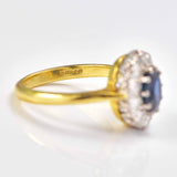 Ellibelle Jewellery Vintage 1978 Blue Sapphire & Diamond 18ct Gold Cluster Ring