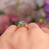 Ellibelle Jewellery Vintage 1978 Blue Zircon & Diamond 18ct Gold Ring