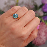 Ellibelle Jewellery Vintage 1978 Blue Zircon & Diamond 18ct Gold Ring