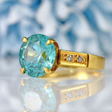 Ellibelle Jewellery Vintage 1978 Blue Zircon & Diamond 18ct Gold Ring