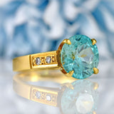 Ellibelle Jewellery Vintage 1978 Blue Zircon & Diamond 18ct Gold Ring