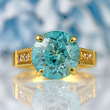 Ellibelle Jewellery Vintage 1978 Blue Zircon & Diamond 18ct Gold Ring