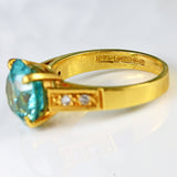 Ellibelle Jewellery Vintage 1978 Blue Zircon & Diamond 18ct Gold Ring