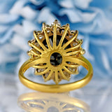 Ellibelle Jewellery Vintage 1978 Dark Sapphire & Diamond 18ct Gold Cluster Ring
