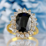 Ellibelle Jewellery Vintage 1978 Dark Sapphire & Diamond 18ct Gold Cluster Ring