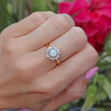 Ellibelle Jewellery Vintage 1978 Opal & Diamond 18ct Gold Halo Cluster Ring