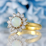 Ellibelle Jewellery Vintage 1978 Opal & Diamond 18ct Gold Halo Cluster Ring