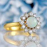 Ellibelle Jewellery Vintage 1978 Opal & Diamond 18ct Gold Halo Cluster Ring