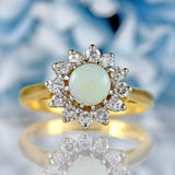 Ellibelle Jewellery Vintage 1978 Opal & Diamond 18ct Gold Halo Cluster Ring