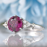 Ellibelle Jewellery Vintage 1978 Rhodolite Garnet & Diamond 18ct White Gold Ring