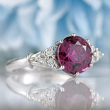 Ellibelle Jewellery Vintage 1978 Rhodolite Garnet & Diamond 18ct White Gold Ring