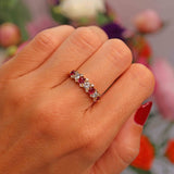 Ellibelle Jewellery Vintage 1978 Ruby & Diamond 18ct Gold Half-Eternity Band Ring