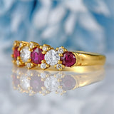 Ellibelle Jewellery Vintage 1978 Ruby & Diamond 18ct Gold Half-Eternity Band Ring