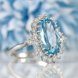 Ellibelle Jewellery Vintage 1979 Aquamarine & Diamond 18ct White Gold Cluster Ring