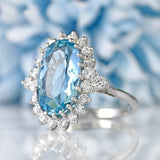 Ellibelle Jewellery Vintage 1979 Aquamarine & Diamond 18ct White Gold Cluster Ring