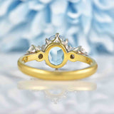 Ellibelle Jewellery Vintage 1979 Aquamarine & Diamond Three Stone Engagement Ring