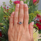 Ellibelle Jewellery Vintage 1979 Aquamarine & Diamond Three Stone Engagement Ring