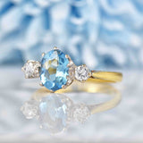 Ellibelle Jewellery Vintage 1979 Aquamarine & Diamond Three Stone Engagement Ring