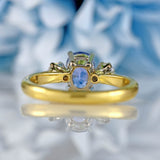 Ellibelle Jewellery Vintage 1979 Ceylon Sapphire & Diamond 18ct Gold Three-Stone Engagement Ring