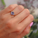 Ellibelle Jewellery Vintage 1979 Ceylon Sapphire & Diamond 18ct Gold Three-Stone Engagement Ring