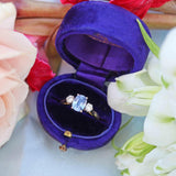 Ellibelle Jewellery Vintage 1979 Ceylon Sapphire & Diamond 18ct Gold Three-Stone Engagement Ring