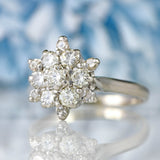 Ellibelle Jewellery Vintage 1979 Diamond & Platinum Floral Cluster Ring (0.76cts)