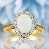 Ellibelle Jewellery Vintage 1979 Natural Opal & Diamond 18ct Gold Cluster Ring