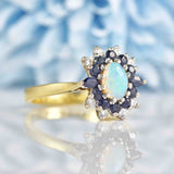 Ellibelle Jewellery Vintage 1979 Opal Sapphire & Diamond 18ct Gold Cluster Ring