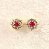 Ellibelle Jewellery Vintage 1979 Ruby & Diamond 18ct Gold Stud Earrings