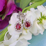 Ellibelle Jewellery Vintage 1979 Ruby & Diamond 18ct White Gold Pear-Cluster Drop Earrings