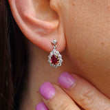 Ellibelle Jewellery Vintage 1979 Ruby & Diamond 18ct White Gold Pear-Cluster Drop Earrings