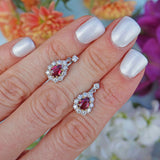 Ellibelle Jewellery Vintage 1979 Ruby & Diamond 18ct White Gold Pear-Cluster Drop Earrings