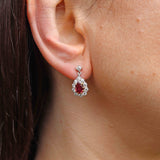 Ellibelle Jewellery Vintage 1979 Ruby & Diamond 18ct White Gold Pear-Cluster Drop Earrings