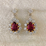 Ellibelle Jewellery Vintage 1979 Ruby & Diamond 18ct White Gold Pear-Cluster Drop Earrings