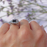 Ellibelle Jewellery Vintage 1979 Sapphire & Diamond 18ct White Gold Cluster Engagement Ring