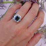 Ellibelle Jewellery Vintage 1979 Sapphire & Diamond 18ct White Gold Cluster Engagement Ring