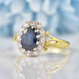 Ellibelle Jewellery Vintage 1979 Sapphire & Diamond Yellow Gold Cluster Ring