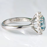 Ellibelle Jewellery Vintage 1980 Aquamarine & Diamond 18ct White Gold Cluster Ring