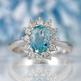 Ellibelle Jewellery Vintage 1980 Aquamarine & Diamond 18ct White Gold Cluster Ring