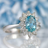 Ellibelle Jewellery Vintage 1980 Aquamarine & Diamond 18ct White Gold Cluster Ring