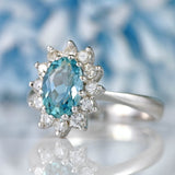 Ellibelle Jewellery Vintage 1980 Aquamarine & Diamond 18ct White Gold Cluster Ring