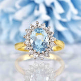 Ellibelle Jewellery Vintage 1980 Aquamarine & Diamond Gold Cluster Ring